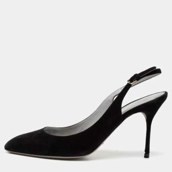 Pre Owned Sergio Rossi Black Suede Slingback Sandals Size 38