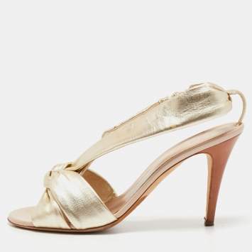 Pre Owned Sergio Rossi Gold Leather Knot Detail Open Toe Sandals Size  40