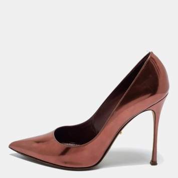 Pre Owned Sergio Rossi Metallic Brown Patent Leather Pointed Toe Pumps Size 38
