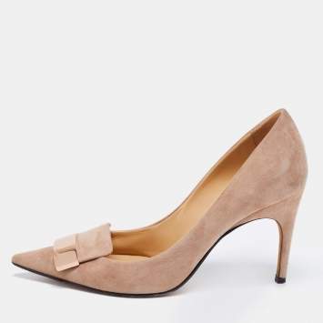 Pre Owned Sergio Rossi Beige Suede SR1 Pointed Toe Pumps Size 37