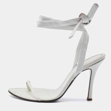 Pre Owned Sergio Rossi White Leather Ankle Wrap Sandals Size 38