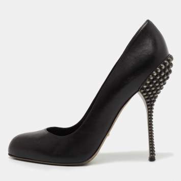 Pre Owned Sergio Rossi Black Leather Studded Heel Pumps Size 41