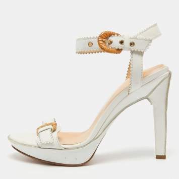 Pre Owned Sergio Rossi White Leather Buckle Toe Platform Sandals Size 38