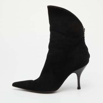 Pre Owned Sergio Rossi Black Suede Pointed Toe Ankle Length Boots Size 38