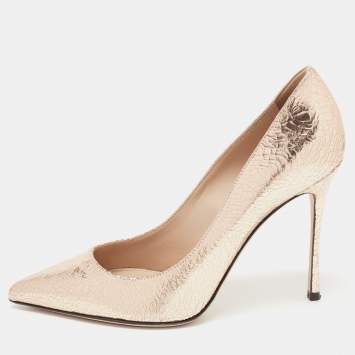 مملوكة مسبقًا Sergio Rossi Metallic Textured Leather Pointed Toe Pumps Size 36
