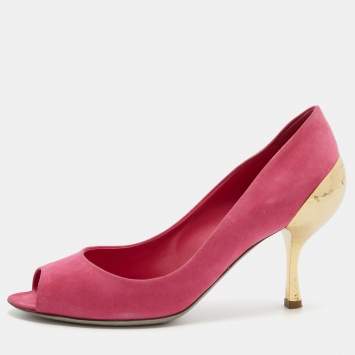Pre Owned Sergio Rossi Pink Suede Peep Toe Pumps Size 38.5