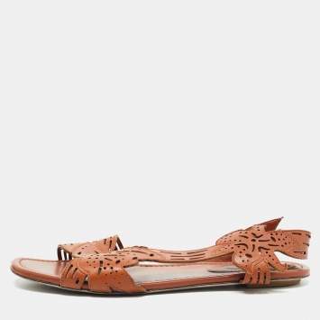 Pre Owned Sergio Rossi Brown Leather Flats Size 38