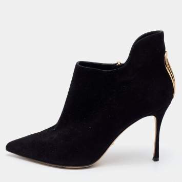 Pre Owned Sergio Rossi Black Suede Ankle Booties Size 38