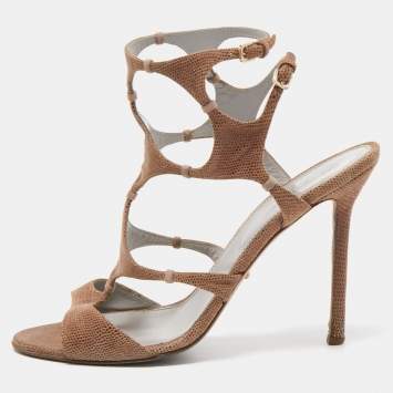 Pre Owned Sergio Rossi Brown Textured Suede Ankle Strap Sandals Size 39.5