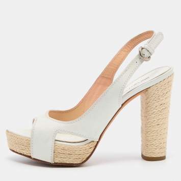 مملوكة مسبقًا Sergio Rossi Off White Leather Block Heel Slingback Sandals Size 37.5