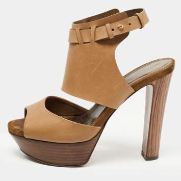 Pre Owned Sergio Rossi Brown Leather Ankle Strap Sandals Size 38