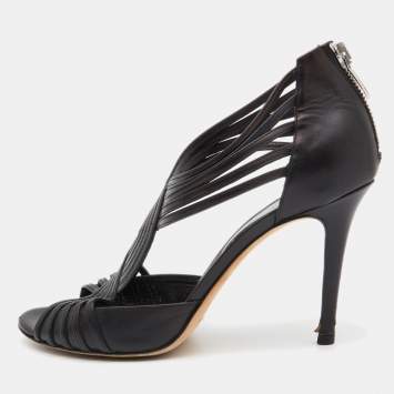 مملوكة مسبقًا Sergio Rossi Black Leather Strappy Peep Toe Sandals Size 39