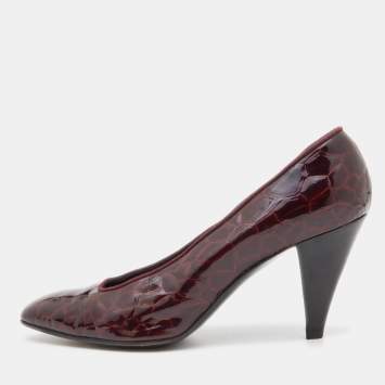 Pre Owned Sergio Rossi Burgundy Croc Embossed Patent Leather Pumps Size 36.5
