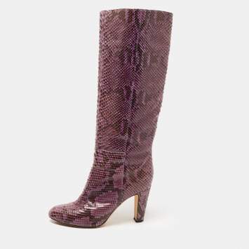 Pre Owned Sergio Rossi Purple Python Knee Length Boots Size 41