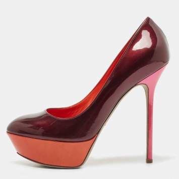 Pre Owned Sergio Rossi Burgundy Patent Leather Platform Pumps Size 39.5