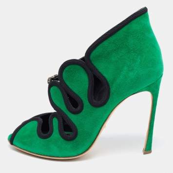 مملوكة مسبقًا Sergio Rossi Green Suede Cut Out Pumps Size 38.5
