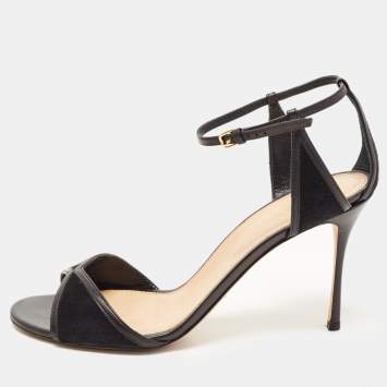 Pre Owned Sergio Rossi Black Suede and Leather Ankle Strap Sandals Size 40.5