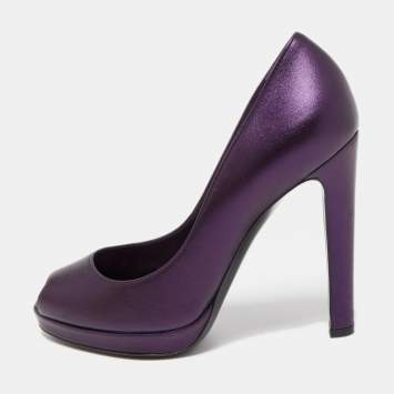 Pre Owned Sergio Rossi Metallic Purple Leather Peep Toe Pumps Size 38