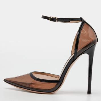 Pre Owned Gianvito Rossi Black PVC and Patent Leather Crystal Embellished Pumps Size 36.5