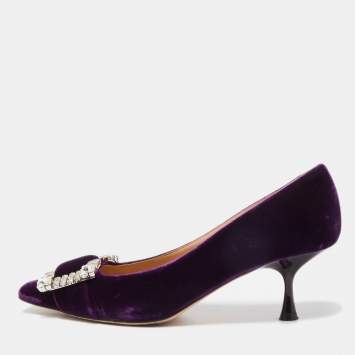 مملوكة مسبقًا Sergio Rossi Purple Velvet Crystal Embellished Sr Twenty Pumps Size 37