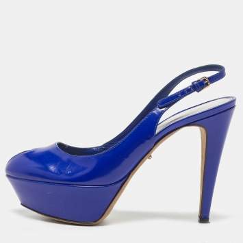 Pre Owned Sergio Rossi Blue Patent Leather Cachet Slingback Pumps Size 37
