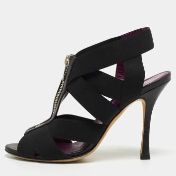 مملوكة مسبقًا Sergio Rossi Black Elastic and Leather Ankle Strap Sandals Size 38