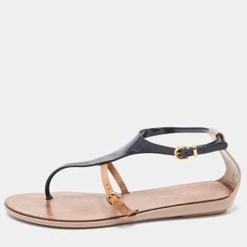 Pre Owned Sergio Rossi Two Tone Jelly and Leather Thong Flats Size 38
