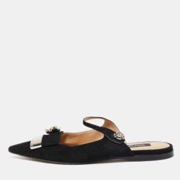 Pre Owned Sergio Rossi Black Suede Slingback Flat Mules Size 38