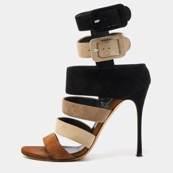 Pre Owned Sergio Rossi Tricolor Suede Strappy Sandals Size 40