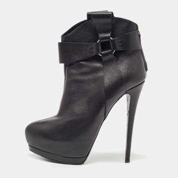 Pre Owned Sergio Rossi Black Leather Ankle Boots Size 39.5