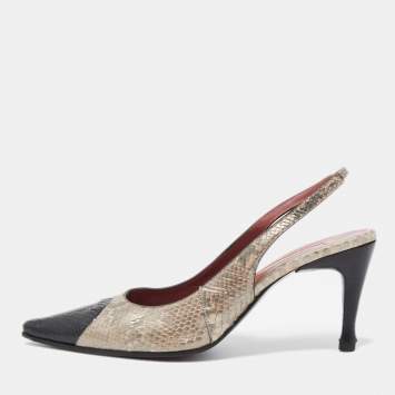 مملوكة مسبقًا Sergio Rossi Two Tone Snakeskin Slingback Pumps Size 39