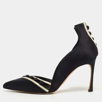 Pre Owned Sergio Rossi Black Satin D'orsay Pointed Toe Pumps Size 38.5