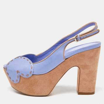 Pre Owned Sergio Rossi Lavender Leather and Alcantara Platform Slingback Sandals Size 37.5