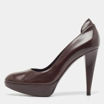 Pre Owned Sergio Rossi Brown Leather Platform Pumps Size 40