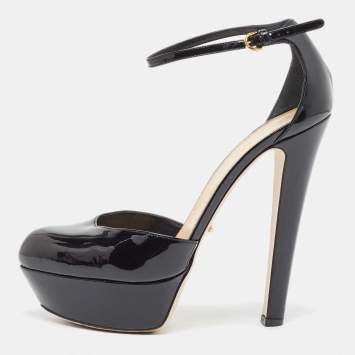 Pre Owned Sergio Rossi Black Patent Leather Platform Ankle Strap Pumps Size 38