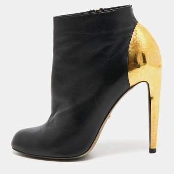 Pre Owned Sergio Rossi Black Leather Ankle Booties Size 40