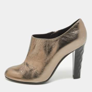 Pre Owned Sergio Rossi Metallic Foil Leather Ankle Booties Size 38.5