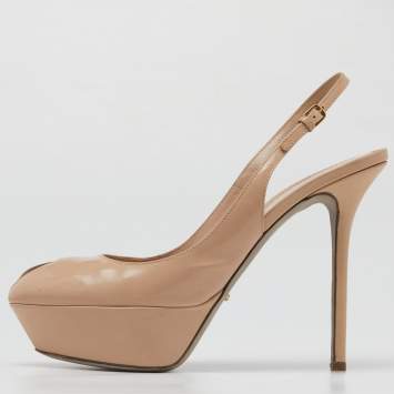 Pre Owned Sergio Rossi Beige Patent Leather Cachet Slingback Pumps Size 39