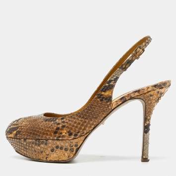 Pre Owned Sergio Rossi Beige Python Cachet Slingback Pumps Size 39