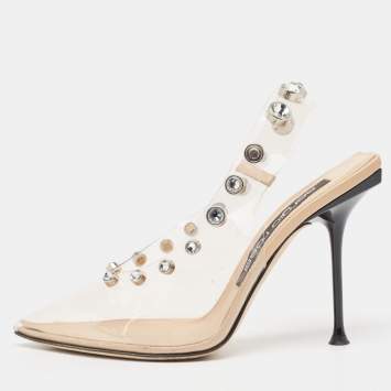 Pre Owned Sergio Rossi Transparent PVC Crystal Embellished Slingback Pumps Size 38