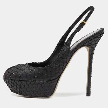 Pre Owned Sergio Rossi Black Python Leather Sandals Size 39