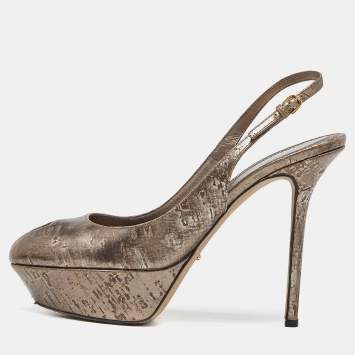 Pre Owned Sergio Rossi Gold Metallic Leather Peep Toe Platform Slingback Pumps Size 39