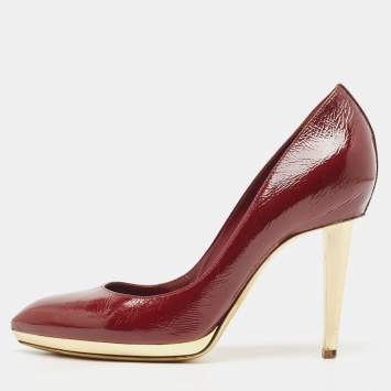 Pre Owned Sergio Rossi Burgundy Patent Leather Platform Pumps Size 39.5