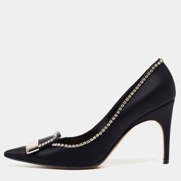 مملوكة مسبقًا Sergio Rossi Black Satin Crystal Embellished Pumps Size 39.5
