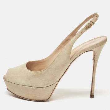 Sergio Rossi Grey  Suede Peep Toe Slingback Pumps Size 37 