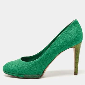 Pre Owned Sergio Rossi Green Canvas Platform Pumps Size 40.5