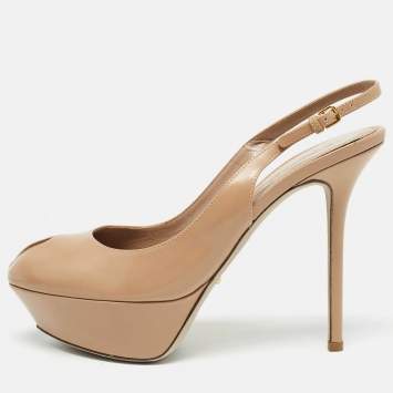 Pre Owned Sergio Rossi Beige Leather Peep Toe Slingback Pumps Size 38.5    