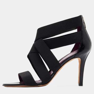 Pre Owned Sergio Rossi Black Leather and Elastic Strappy Sandals Size 39