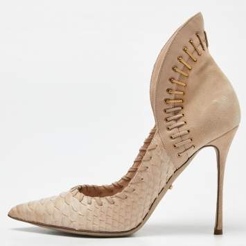 Pre Owned Sergio Rossi Brown Python and Suede Platform Pumps Size 39
