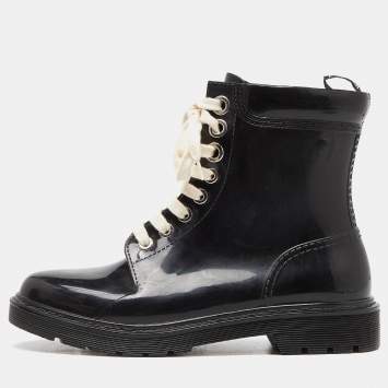 Pre Owned Sergio Rossi Black Rubber Lace Up Ankle Boots Size 40